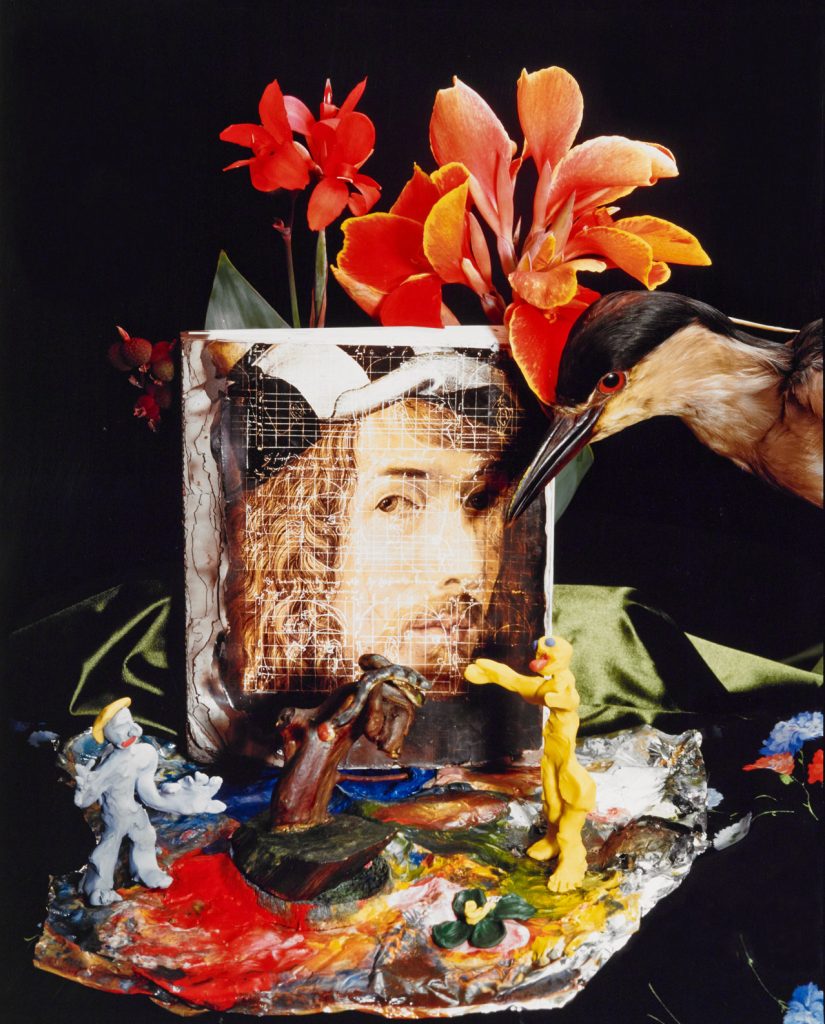 portrait with flowers and bird