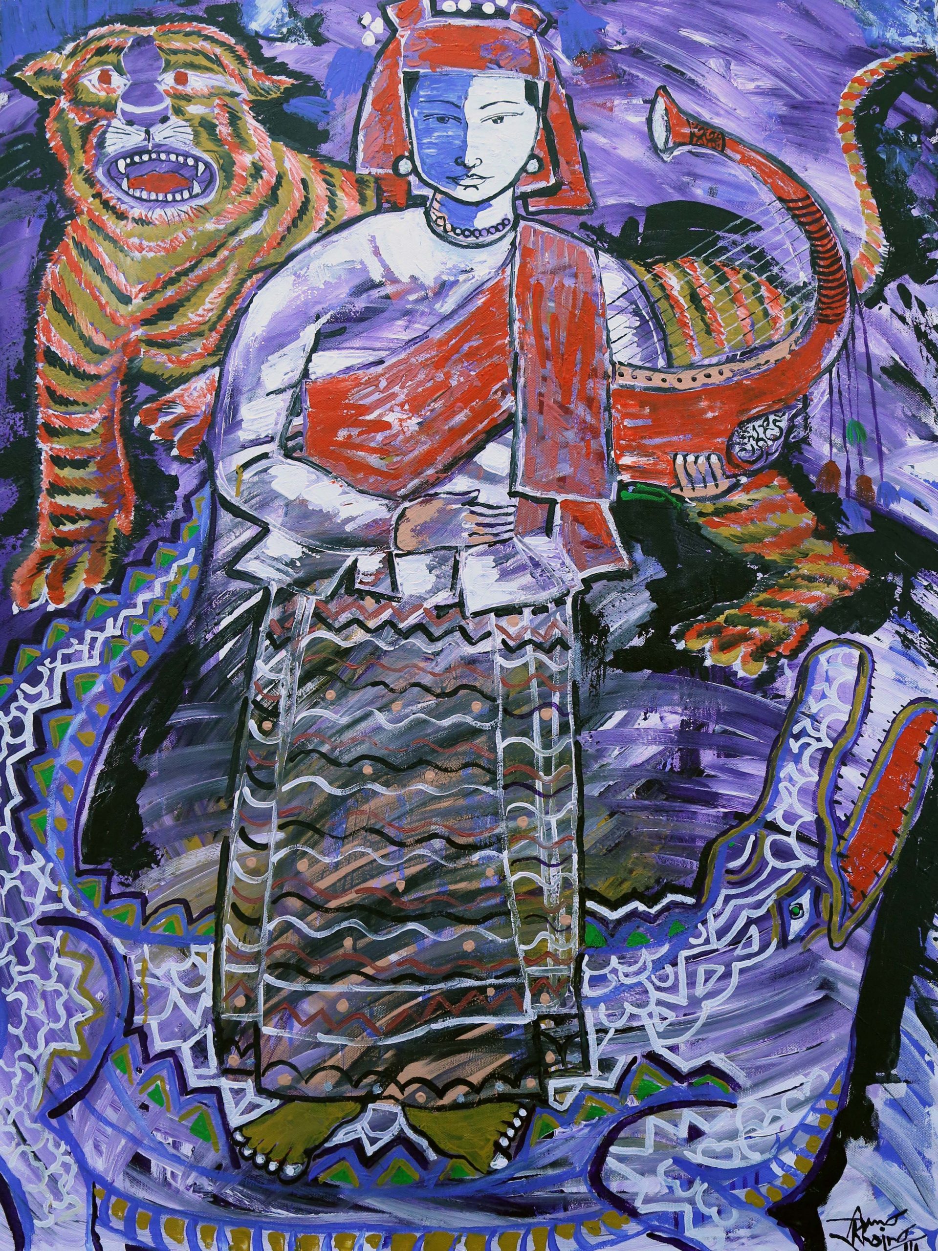 Painting of a woman with a tiger